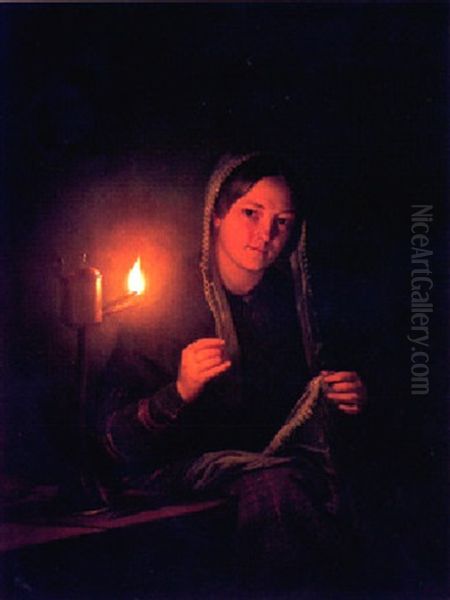 A Seamstress By An Oil Lamp - view 1