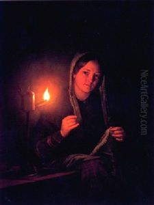 A Seamstress By An Oil Lamp