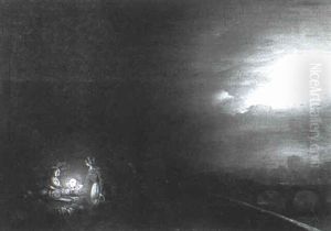 A Market At Night by Petrus van Schendel