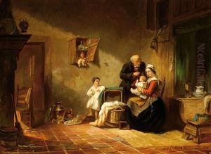 Farmers Family In An Interior by Martinus Christian Schenk