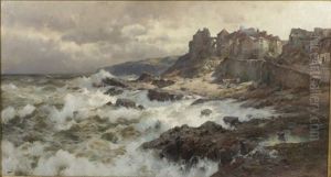 Medieval City On Stormy Coast by Jacques Matthias Schenker