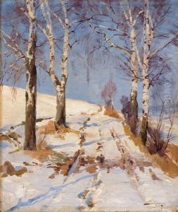 Winterliche Landschaft Mit Birken