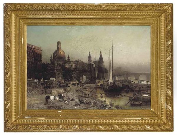 Figures On The Banks Of The Elba Before The Hofhirsch And Frauenkirche, Dresden - view 1