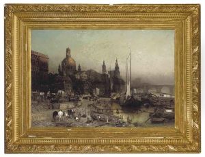 Figures On The Banks Of The Elba Before The Hofhirsch And Frauenkirche, Dresden