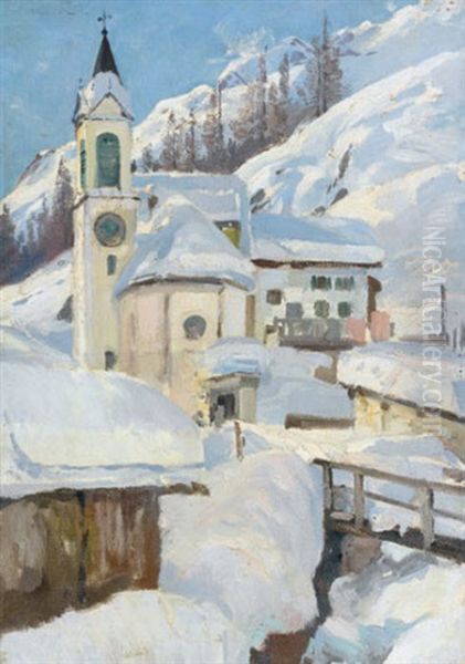 Kirche San Rochus Champfer Im Schnee - view 1