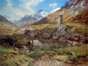 Blick Auf Hospental (kanton Uri) Mit Ruine
