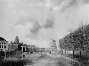 View Of The Leydsche Poort On The Singelgracht, Amsterdam, With The Stadsschouwberg On The Left, The Roomolen Beyond, And The Leidse Bosje On The Right by J. Schepens