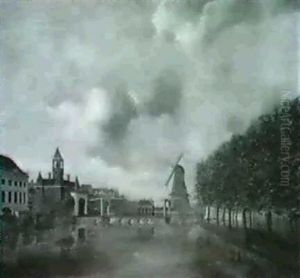 A View In Amsterdam With The Singelgracht Looking Towards   The Roode Molen On The Schinklthe Leidse Poort Towards...... by J. Schepens