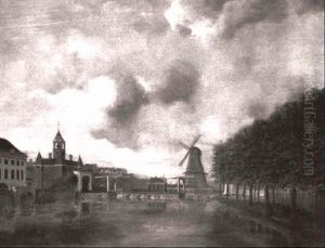 A View In Amsterdam With The Singelgracht Looking Towards The Roode Molen by J. Schepens