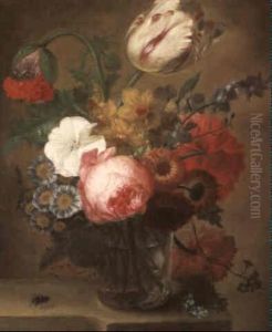 Still Lifes Of Flowers In A Glass Vase: A Pair Of Paintings by J. Schepens