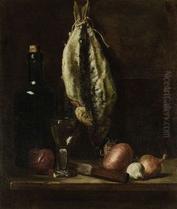 Kuchenstillleben Mit Fischen Und Zwiebeln