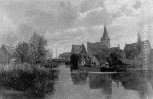 Ortschaft An Einem Stillen Fluss by Karl Scherbring