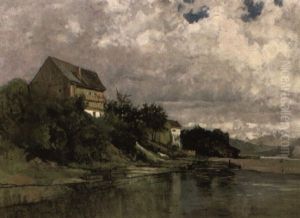 Landhauser Am Flusufer by Karl Scherbring