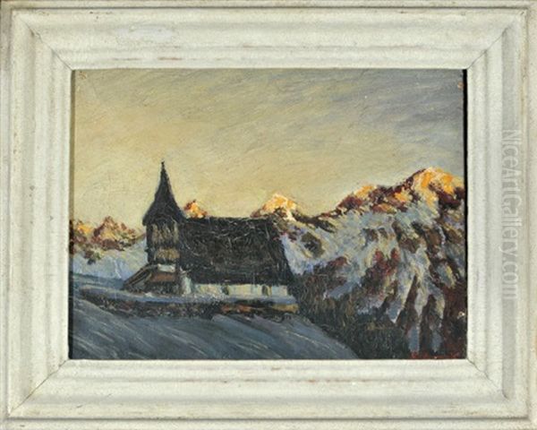 Kapelle Im Verschneiten Gebirge Bei Dammerung - view 1