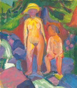 Bathers At A Mountain Stream by Hermann Scherer