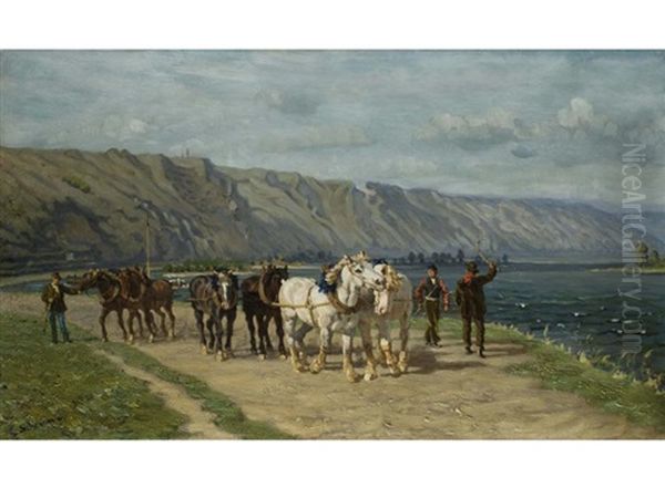 Treidlergespanne An Einem Flussufer - view 1