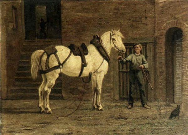 Boy With Horse In A Stable - view 1