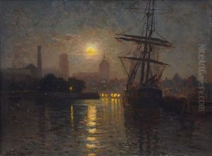 The Harbour Of Danzig At The Full Moon