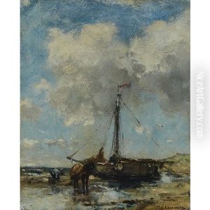 Fishing Boat At Low Tide by Johan Frederik Cornelis Scherrewitz