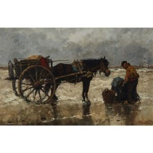 Shellfishers On The Beach by Johan Frederik Cornelis Scherrewitz