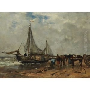Fisher Folk On The Beach by Johan Frederik Cornelis Scherrewitz