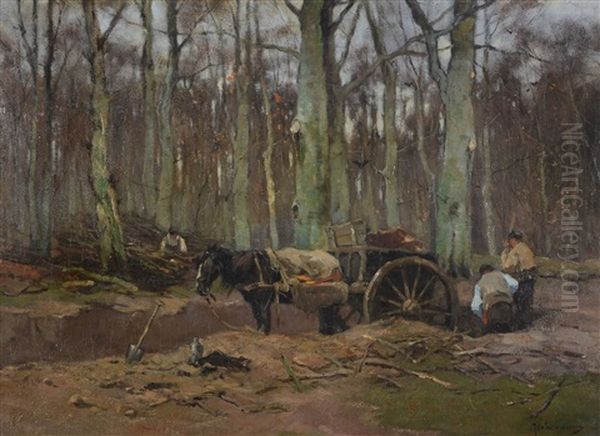 Horse And Cart In A Wood With Men At Work - view 1
