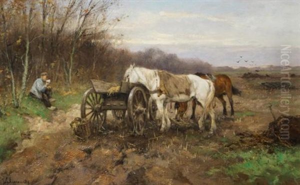 Man Met Houten Kar En Twee Paarden - view 1