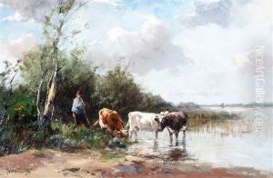 Koeien Aan De Waterkant by Johan Frederik Cornelis Scherrewitz