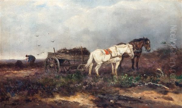 Landschap Met Boerenkar Getrokken Door Twee Paarden - view 1