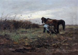 Boer Met Paarden Op Het Land by Johan Frederik Cornelis Scherrewitz