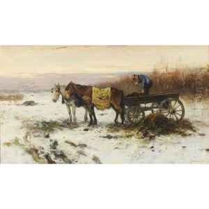 Unloading Peat In The Snow by Johan Frederik Cornelis Scherrewitz