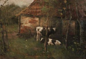 Cows By A Farmhouse by Johan Frederik Cornelis Scherrewitz