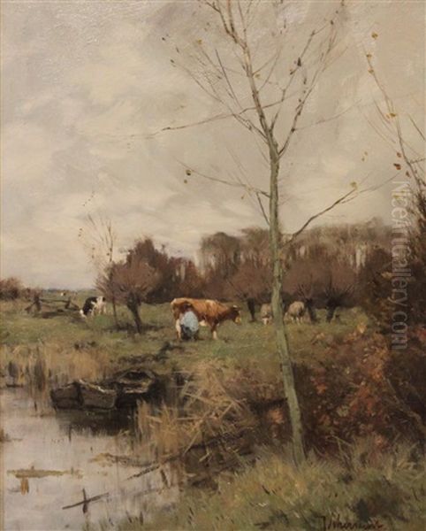 Farmer In A Field With Cattle - view 1
