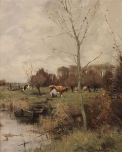 Farmer In A Field With Cattle by Johan Frederik Cornelis Scherrewitz