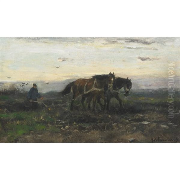 Plowing At Dusk - view 1