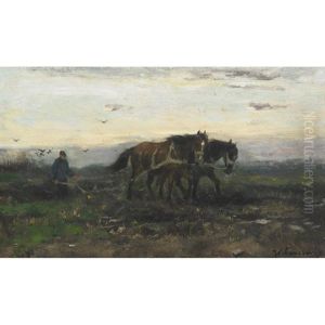 Plowing At Dusk by Johan Frederik Cornelis Scherrewitz