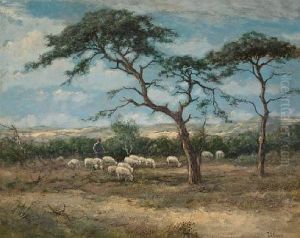 Shepherds And Sheep By The Dunes by Johan Frederik Cornelis Scherrewitz