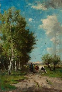 Pastoral Scene With Cows And Figure by Johan Frederik Cornelis Scherrewitz