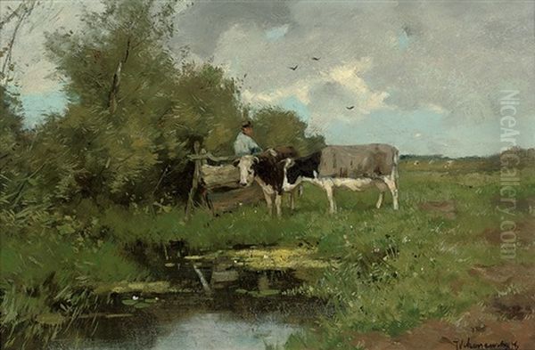 Watering Cattle At A Brook - view 1