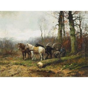 Farmers Cutting Wood by Johan Frederik Cornelis Scherrewitz