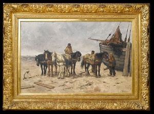 Fishermen On The Beach by Johan Frederik Cornelis Scherrewitz