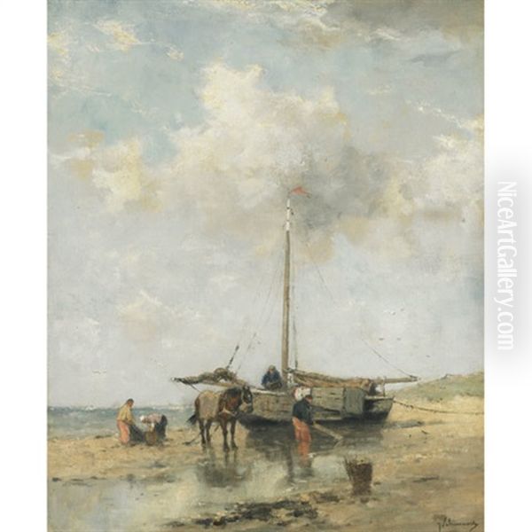 Shellfishers At Low Tide - view 1