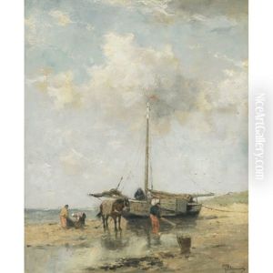 Shellfishers At Low Tide by Johan Frederik Cornelis Scherrewitz