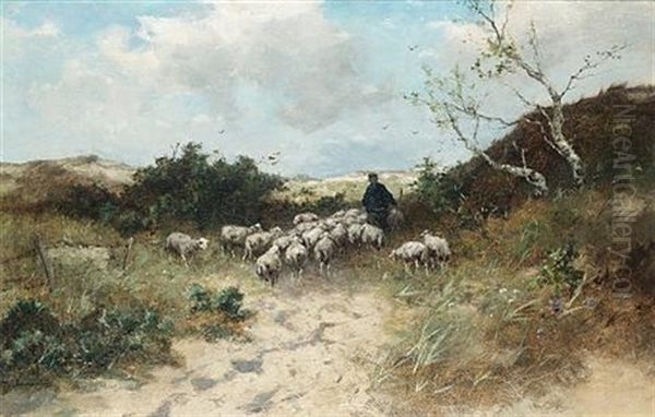 Shepherd And Sheep On A Country Path - view 1