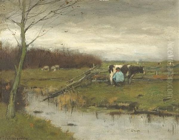 A River Landscape With A Figure Milking A Cow - view 1