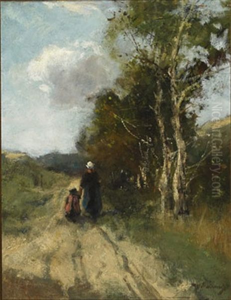 Mother And Child On A Country Road - view 1