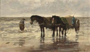 A Shell Fisher On Noordwijk Beach by Johan Frederik Cornelis Scherrewitz