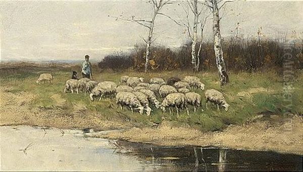 A Shepherd With His Flock - view 1