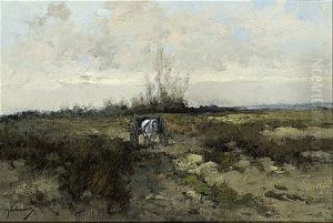 A Horse Drawn Cart In A Landscape by Johan Frederik Cornelis Scherrewitz