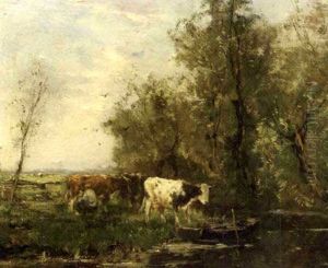 Milking Time (+ Cows Going To The Stable; Pair) by Johan Frederik Cornelis Scherrewitz